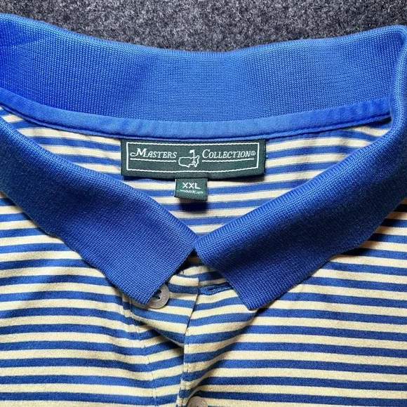 Masters Collection Blue Yellow Stripe Short Sleeve Golf Shirt Mens 2XL Pima - Picture 2 of 8